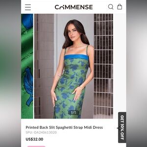 BRAND NEW Commense Printed Back Slit Spaghetti Strap Midi Dress- size M